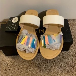White slide sandals